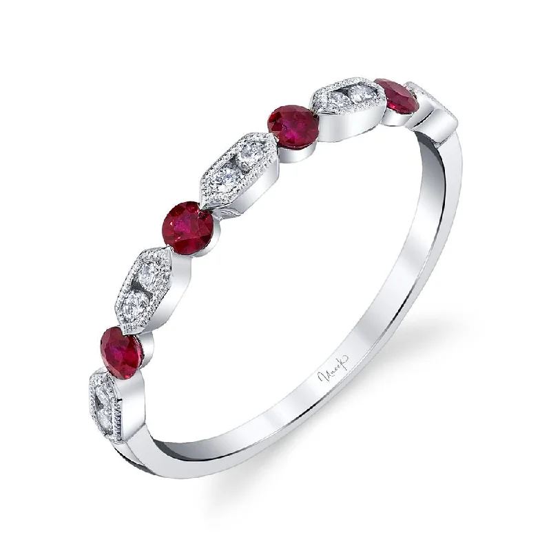 stackable wedding rings for women -Uneek Precious Collection 1-Row Round Ruby Fashion Ring