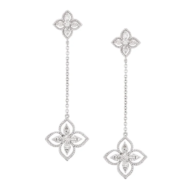 crystal stud earrings for women -crystal stud earrings for women -WHITE GOLD FLORAL STYLE DIAMOND DANGLE EARRINGS, .61 CT TW