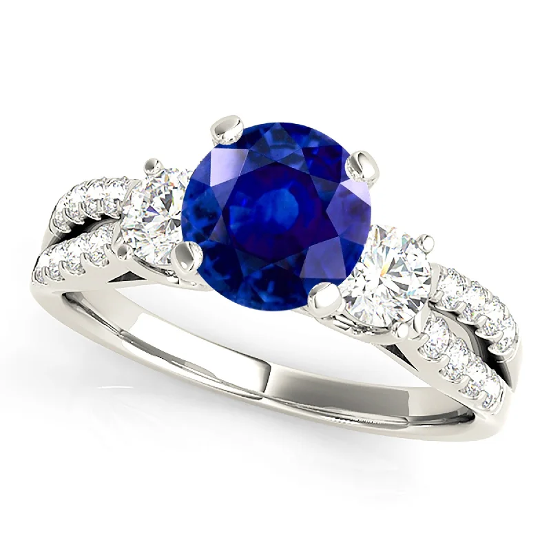 custom engagement rings for women -2.40 ct. Genuine Blue Sapphire Three Stone Ring