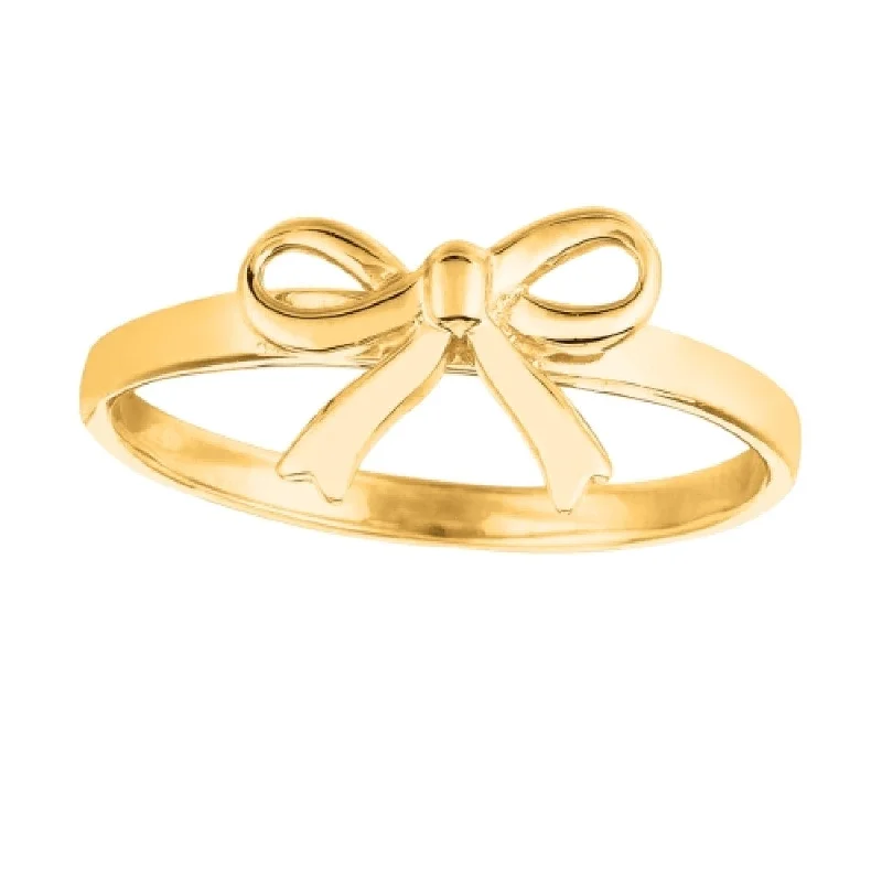 modern solitaire rings for women -Shiny Bow Ring in 10KT Yellow Gold SZ 7