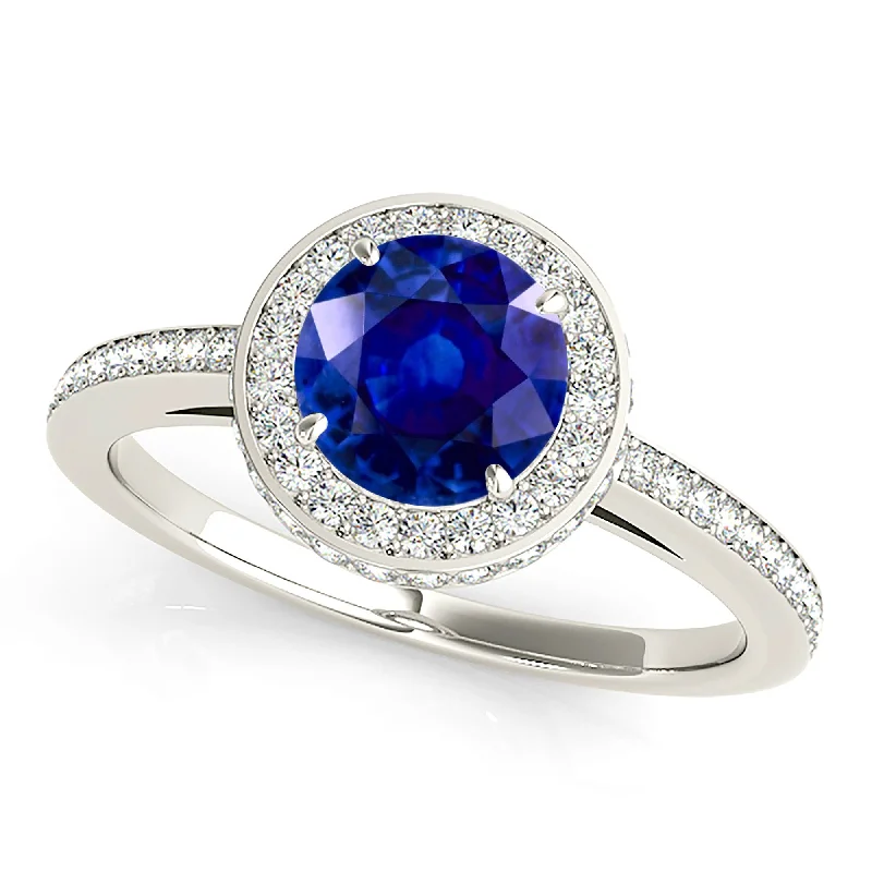 personalized diamond engagement rings for women -2.40 ct. Genuine Blue Sapphire Halo Ring