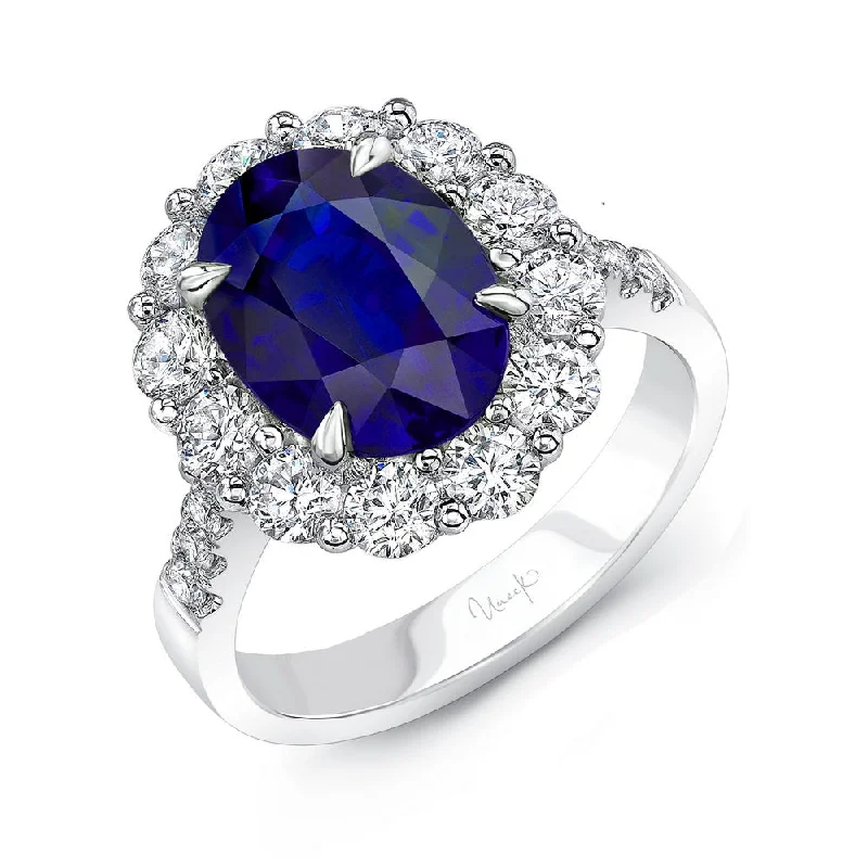 antique rings for women -Uneek Precious Collection Halo Oval Shaped Blue Sapphire Fashion Ring