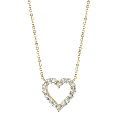 unique necklaces for women -Yellow Gold Diamond Pave Open Heart Pendant Necklace