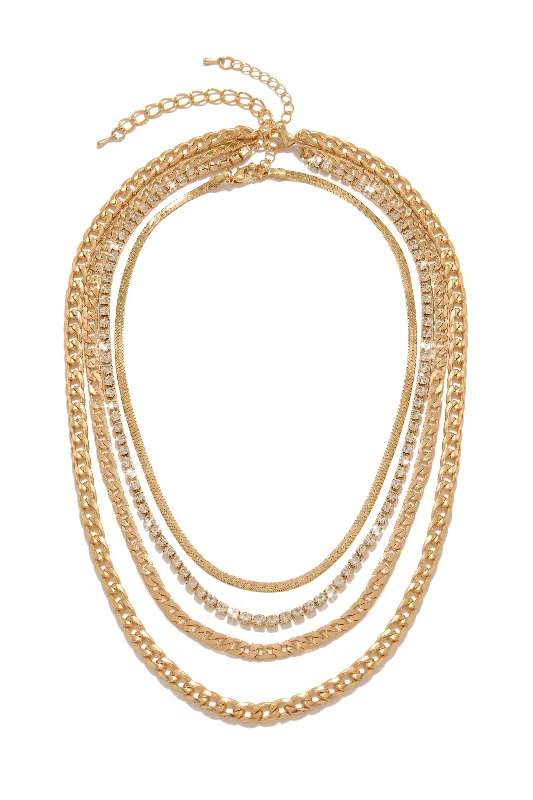 stylish necklaces for women -Neylia Embellished Layered Necklace Set - Gold