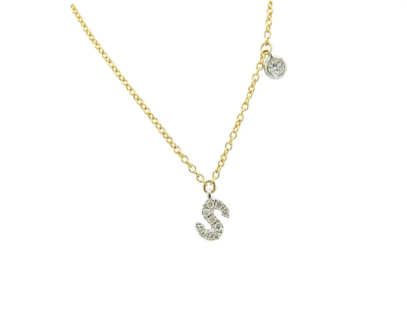 pendant necklaces for women -14Kt White And Yellow Gold Diamond Initial S Necklace