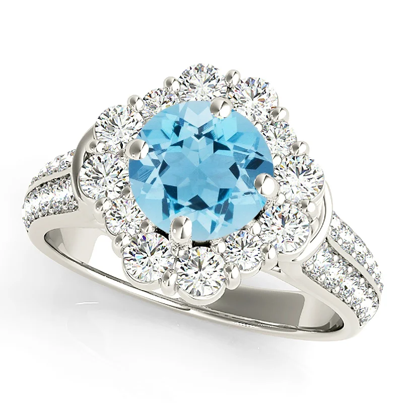 women’s halo wedding rings -1.75 ct. Genuine Aquamarine Ring With Fancy Halo