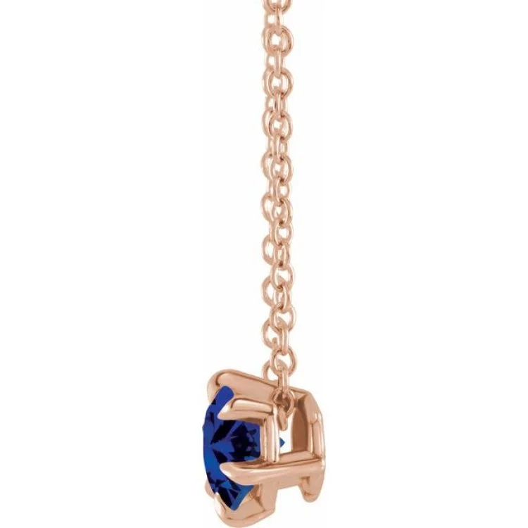 dainty gold necklaces for women -14K Rose 5 mm Lab-Grown Blue Sapphire Solitaire 16-18" Necklace