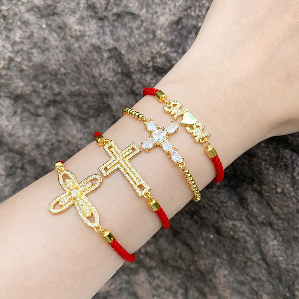 women’s bangles with charms -Copper Simple Style Classic Style Cross Inlay Zircon Bracelets