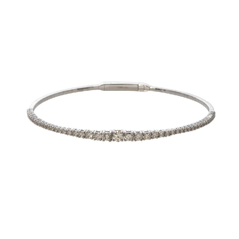 women’s gold cuff bracelets -1.25ctw Graduated Diamond 14K White Gold Flex Bangle