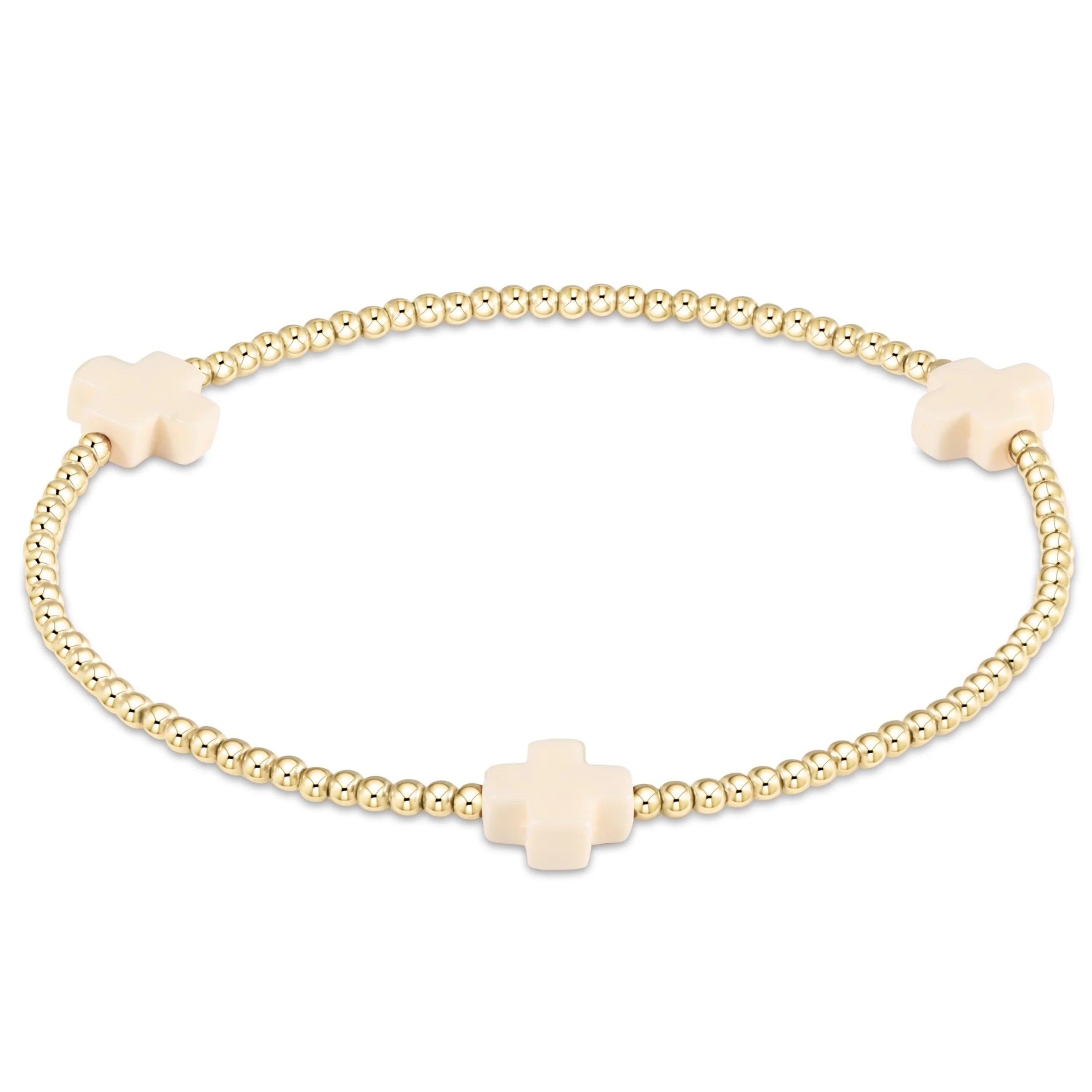 stretch bangles for women -Enewton 6.25" Signature Cross Gold Pattern 2mm Bead Bracelet - Off White