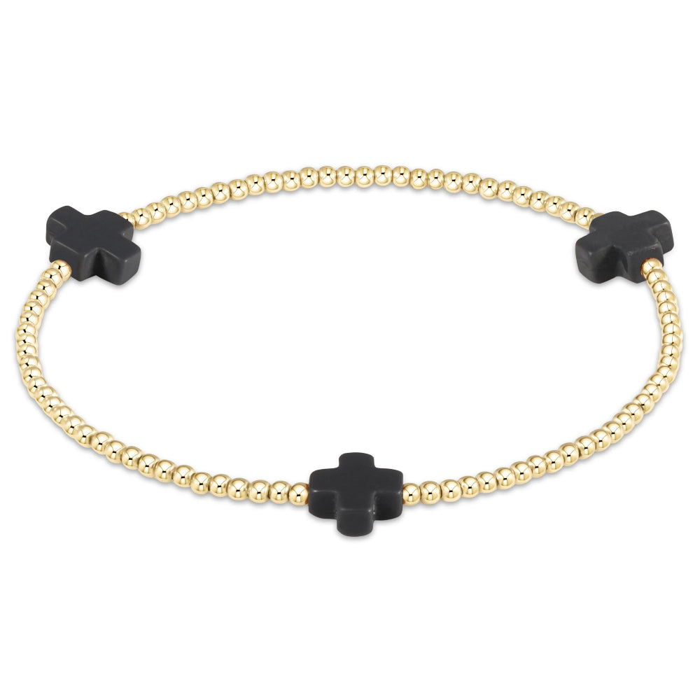 boho bracelets for women -Enewton 6.25" Signature Cross Gold Pattern 2mm Bead Bracelet - Charcoal