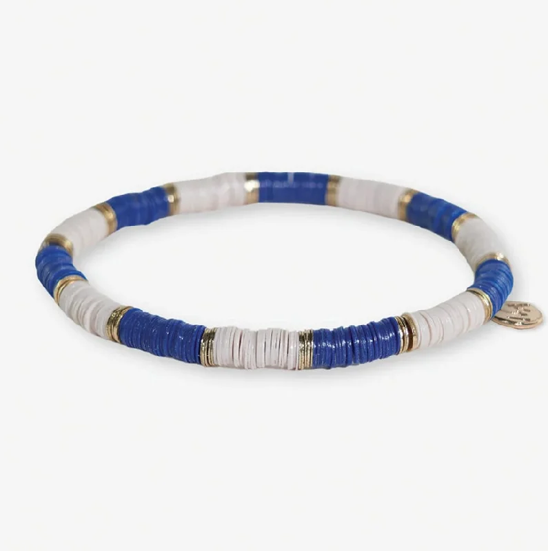 gold bangles for women -Grace Two-Colorblock Stretch Bracelet, Blue/Ivory | Ink + Alloy