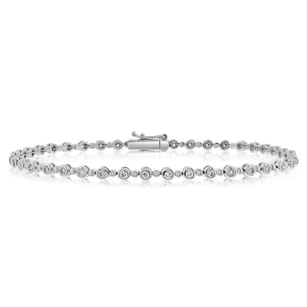 silver bracelets for women -Beaded Diamond Bezel Bracelet