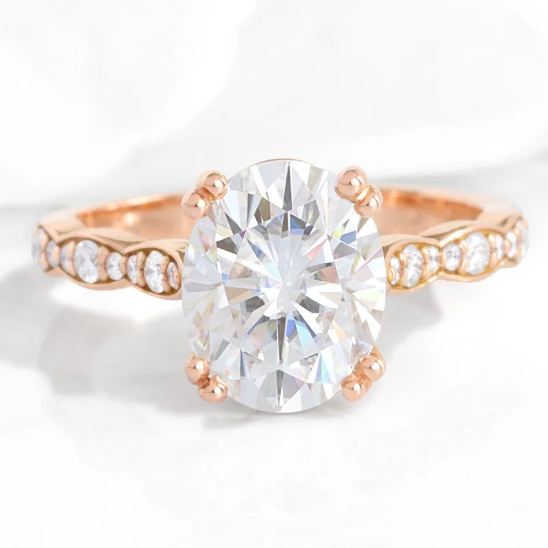 elegant engagement rings for women -3 Ct. Large Oval Moissanite Ring in Grace Solitaire Diamond Band