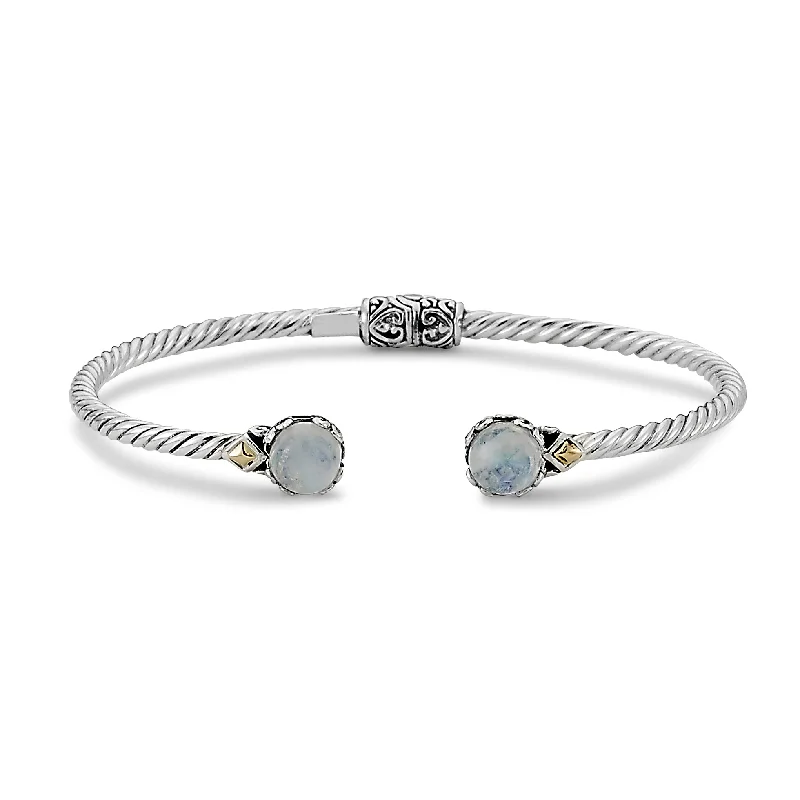 women’s chunky gold bracelets -Sterling Silver And 18K Yellow Gold Two Tone Moonstone Twisted Hinged Bangle Bracelet