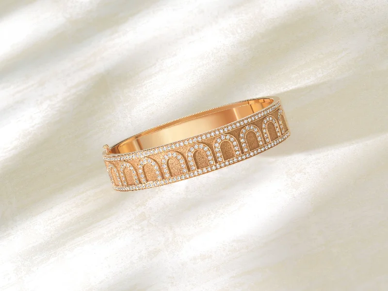 women’s designer bangles -L'Arc de DAVIDOR Bangle GM, 18k Rose Gold with Satin Finish and Palais Diamonds