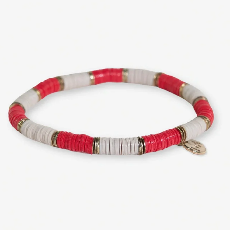 beaded bracelets for women -Grace Two-Colorblock Stretch Bracelet, Red/Ivory | Ink + Alloy