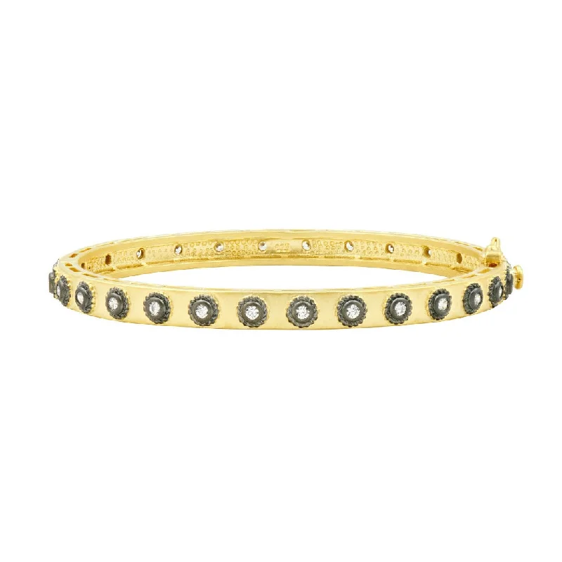 silver bangles with stones for women -Freida Rothman Signature Studded Eternity Hinge Bangle