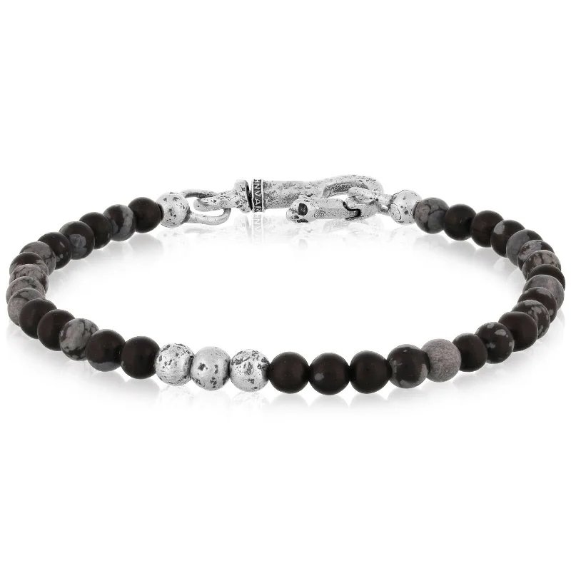 tennis bracelets for women -JOHN VARVATOS Silver Distressed Obsidian Beaded Bracelet