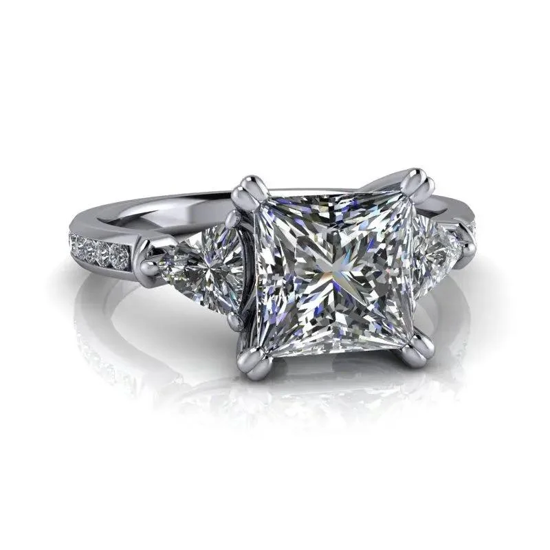 unique diamond engagement rings for women -Trillion & Princess Cut Moissanite Ring 2.26 ctw