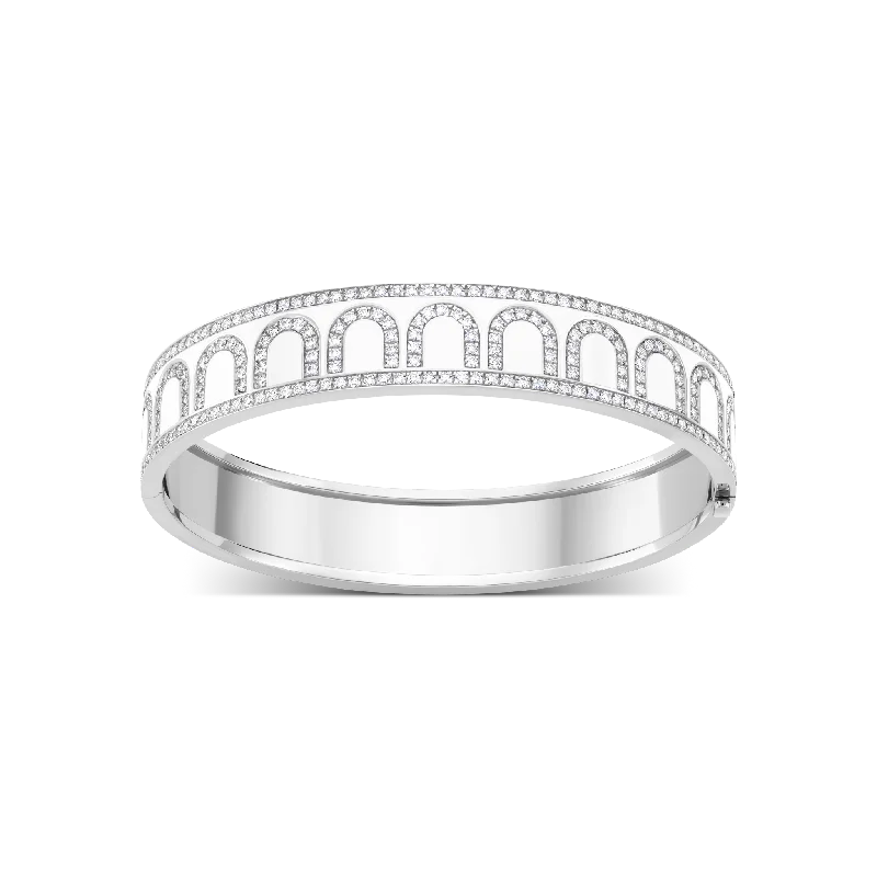 custom bracelets with initials for women -L'Arc de DAVIDOR Bangle GM, 18k White Gold with Lacquered Ceramic and Palais Diamonds