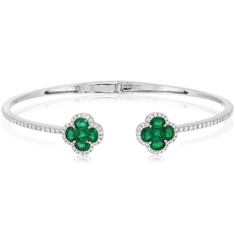 custom name bracelets for women -Emerald & Diamond Cuff Bracelet