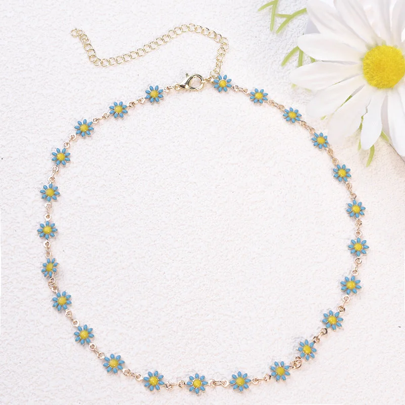 Sky Blue Little Daisy Necklace