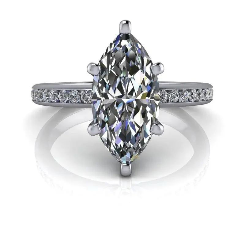 custom designed engagement rings for women -Marquise Cut Moissanite Ring 2.00 ctw