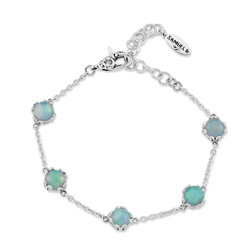 women’s bangle sets -Sterling Silver Opal Station Bracelet