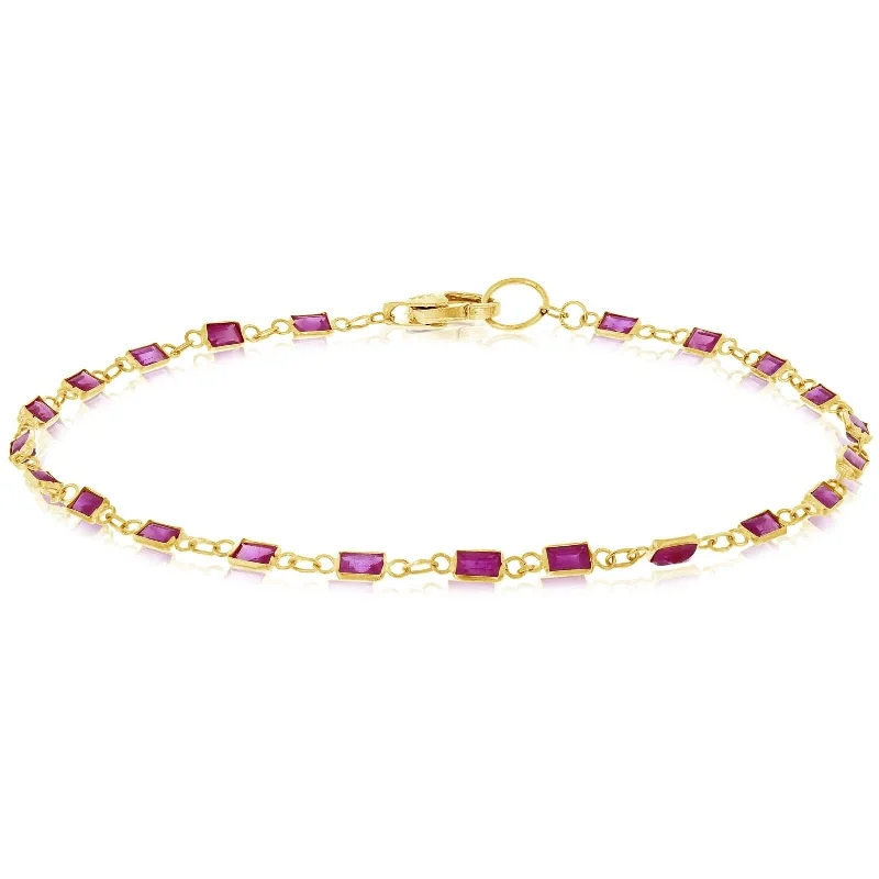 engraved bangles for women -Baguette Ruby Station Bracelet