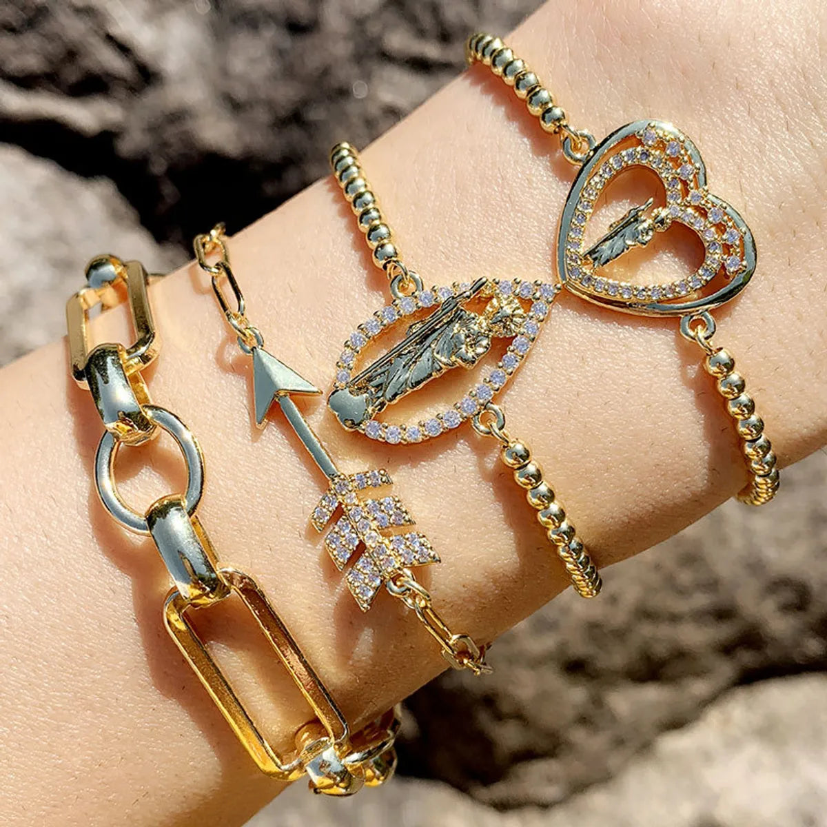 gold bangles for women -Micro-inlaid Zircon Arrow Bracelet