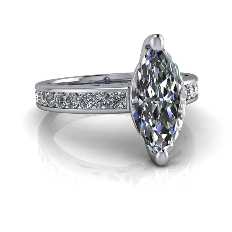 engagement rings with radiant cut diamonds for women -Marquise Cut Moissanite Ring, Channel Set 2.40 ctw