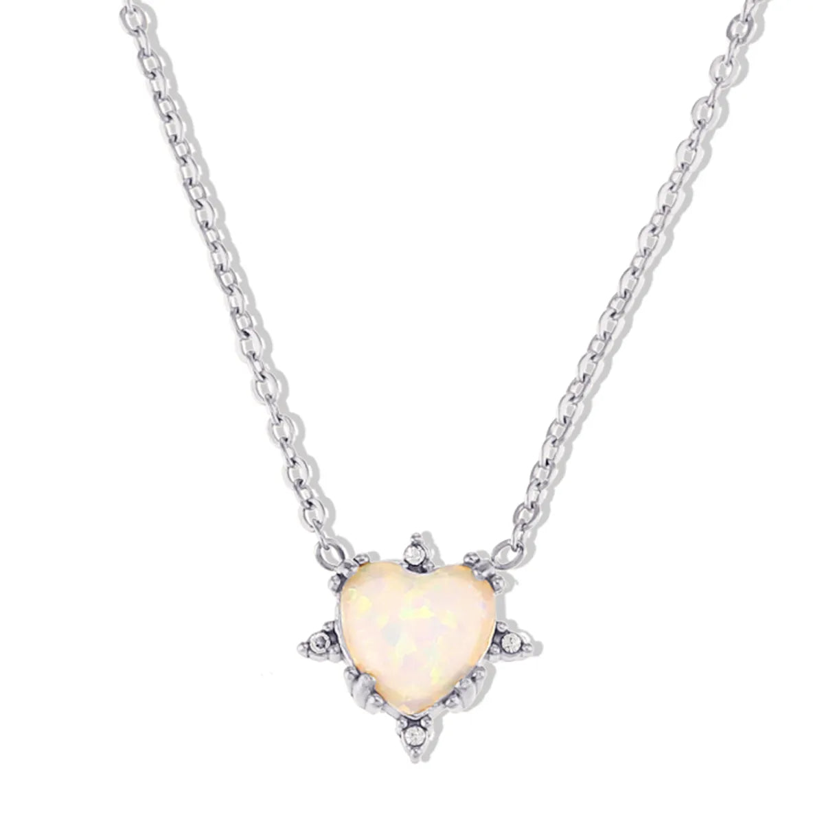 Peach Heart Opal Necklace-Silver White