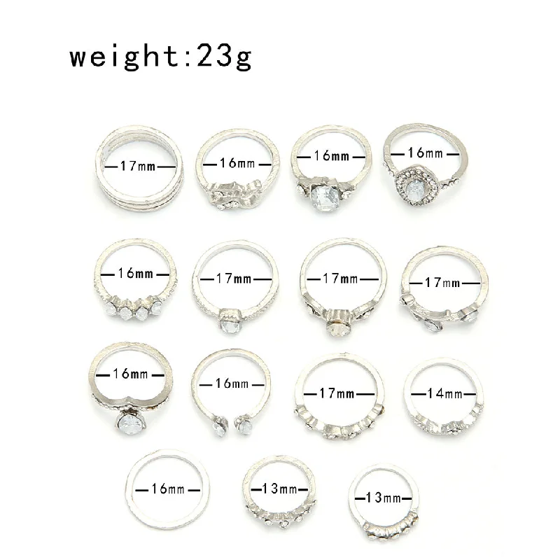 custom engraved engagement rings for women -Fashion Hollow Diamond Heart Alloy Ring Set 15-piece