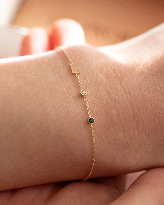 women’s adjustable charm bracelets -14k Gold Birthstone Letter Bracelet