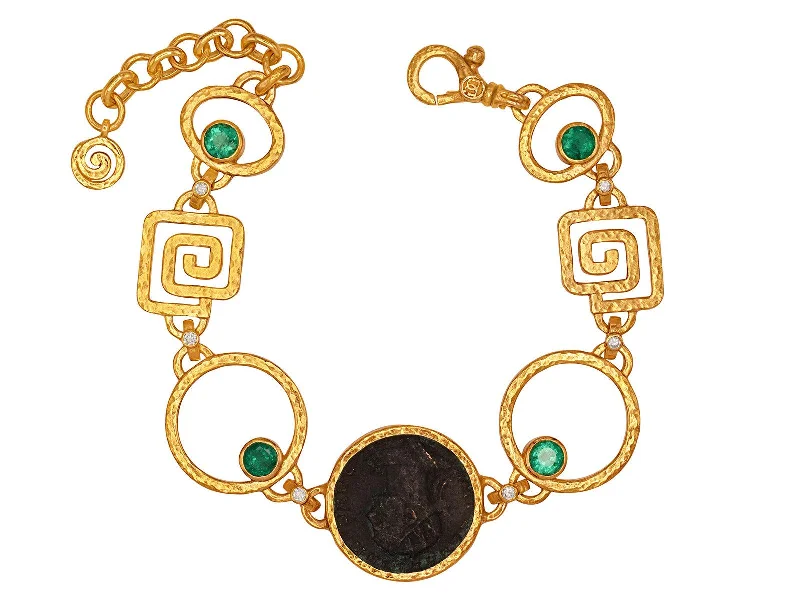 women’s gemstone bracelets -Roman Imperial Coin, Emerald and Diamond Bracelet