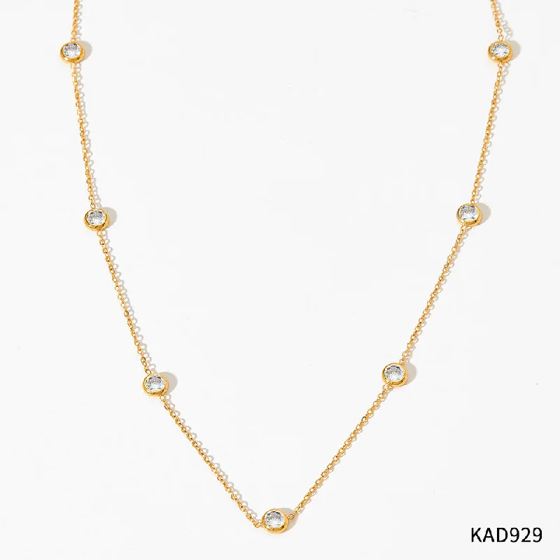 Kad929 Gold Necklace + White Zirconium