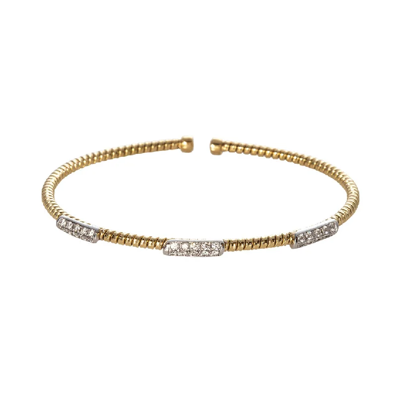 luxury bangles for women -Diamond 3 Station 18K Yellow Gold Flexible Cuff Bangle