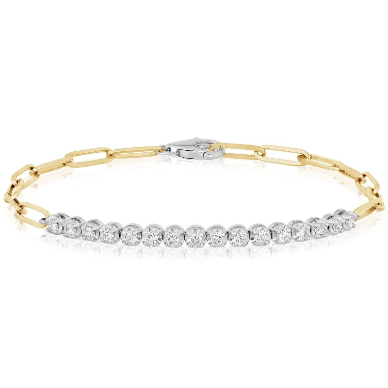 trendy stackable bracelets for women -Two Tone 1/2 Carat Diamond Center Paperclip Bracelet