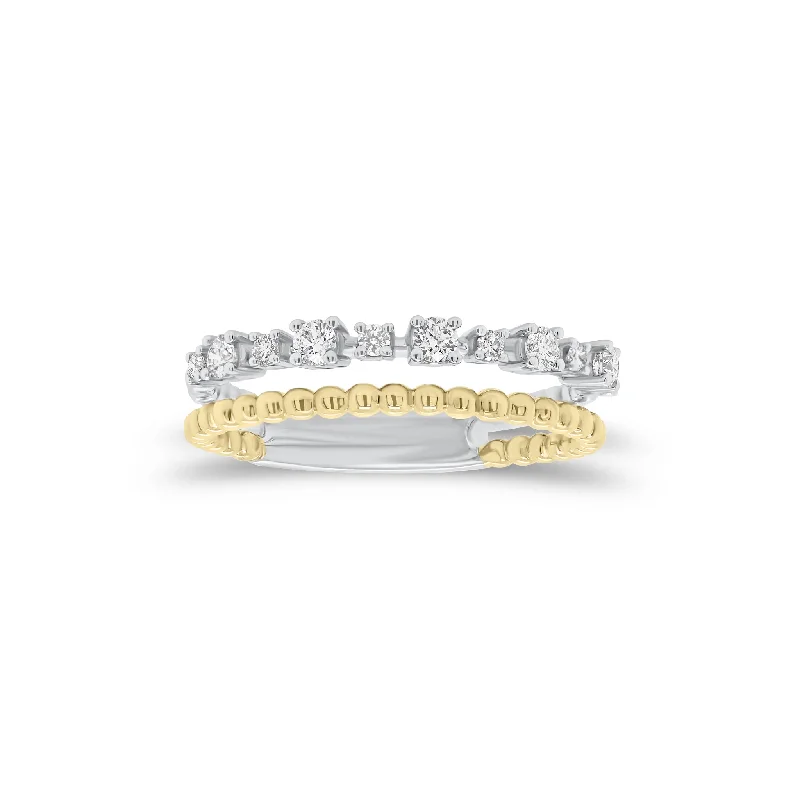 round cut engagement rings for women -Diamond & Beaded Gold Stacking Ring