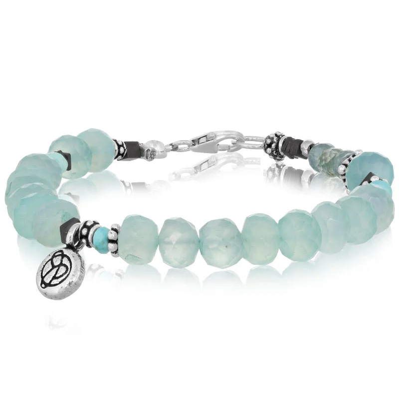 silver bangles with stones for women -JILL DUZAN Chalcedony & Blue Zircon Bracelet