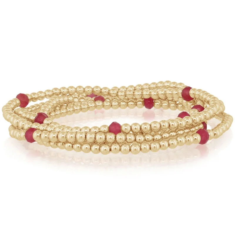 double-band bracelets for women -Pink Agate & Gold Filled Beaded Bracelet Stack