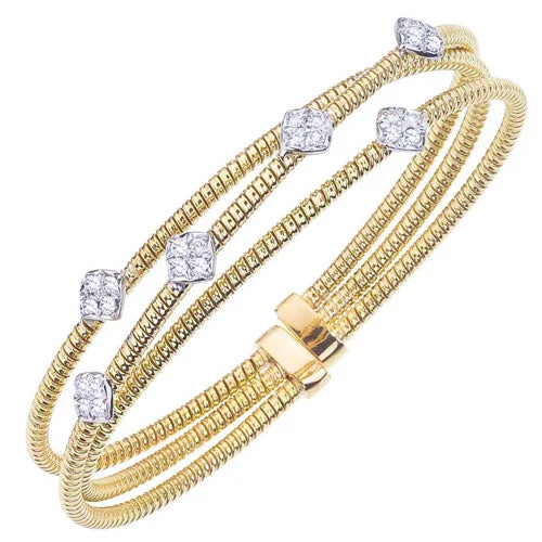 women’s monogram bracelets -18 Karat Two-Tone Yellow & White Gold Triple Row Diamond Bracelet