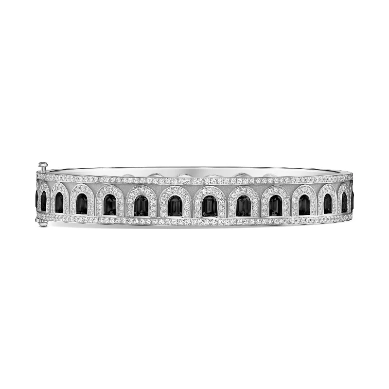 stackable bracelets for women -L'Arc Deco Bangle in Platinum with DAVIDOR Arch Cut Black Spinel and Brilliant Diamonds