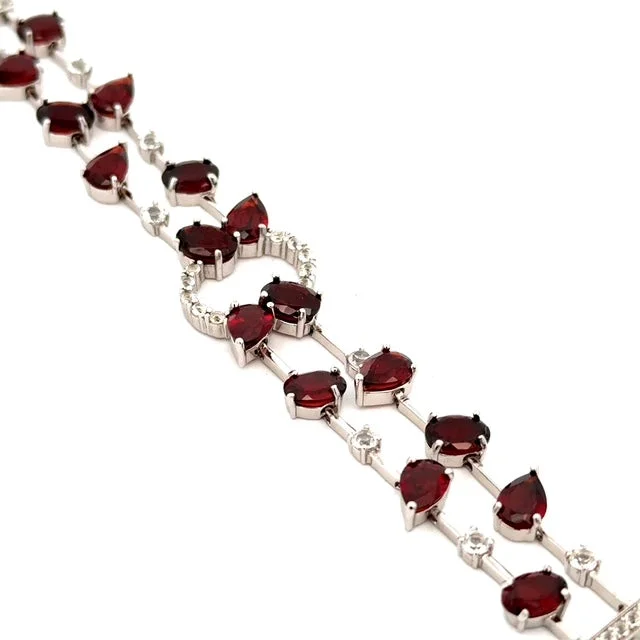 stretch bracelets for women -Sterling Silver Garnet & White Topaz Bracelet