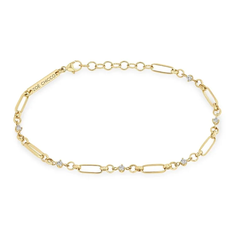 stacked gold bracelets for women -ZOE CHICCO Mixed Link Diamond Bracelet