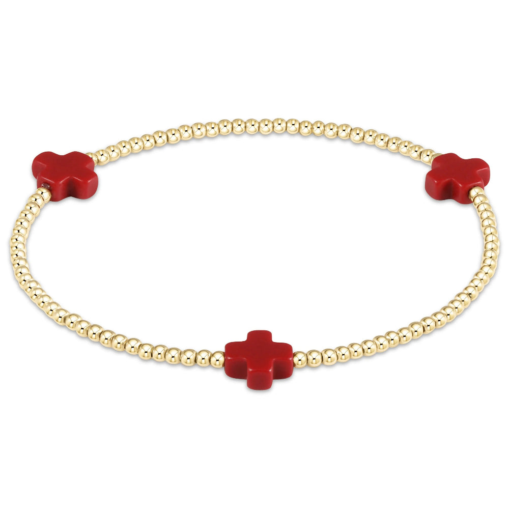 women’s chunky gold bracelets -Enewton 6.25" Signature Cross Gold Pattern 2mm Bead Bracelet - Red