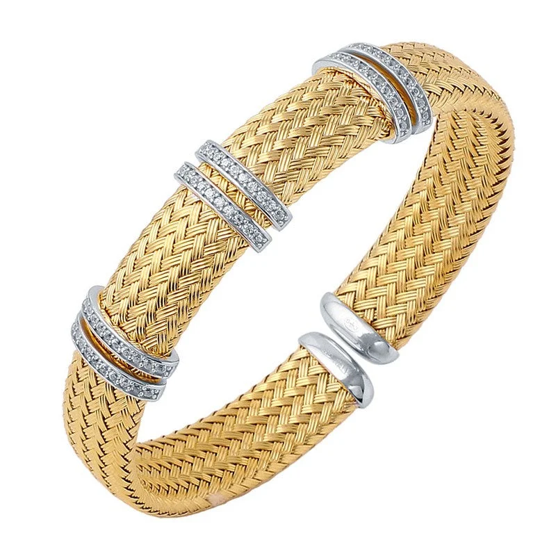 chain bracelets for women -CZ Gold Plated Silver 12mm Mesh Cuff Bangle