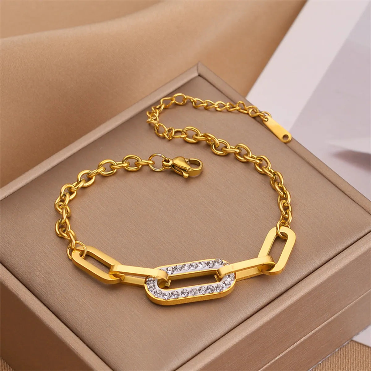 thin bangles for women -Fashion Geometric Titanium Steel Plating Rhinestones Bracelets 1 Piece