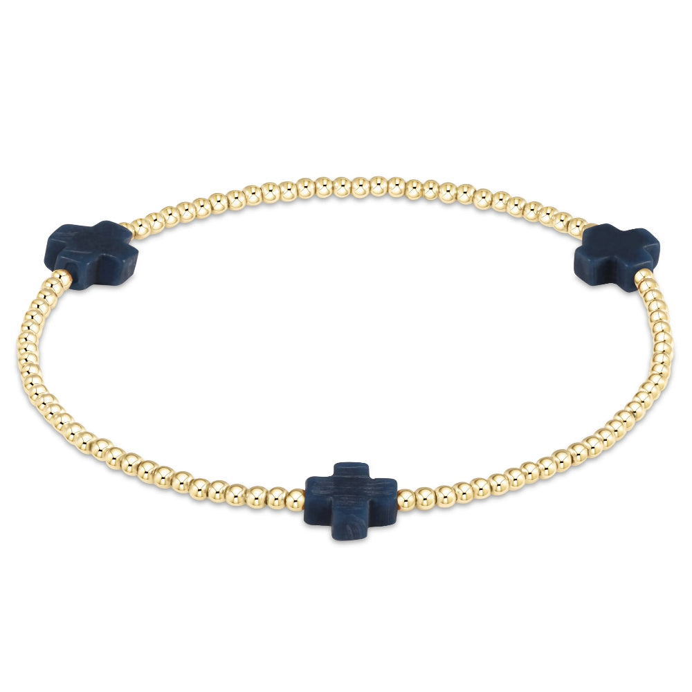 luxury bracelets for women -Enewton 6.25" Signature Cross Gold Pattern 2mm Bead Bracelet - Navy